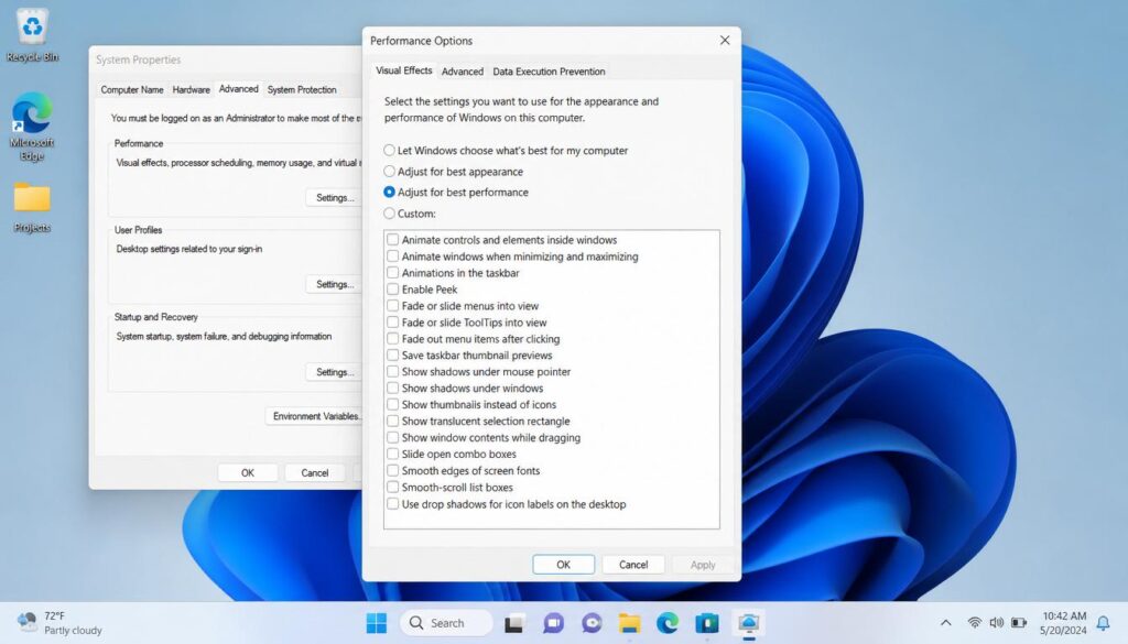 Adjust visual effects to speed up Windows 11