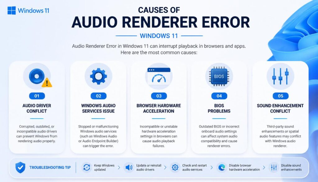 Common causes of audio renderer error in Windows 11