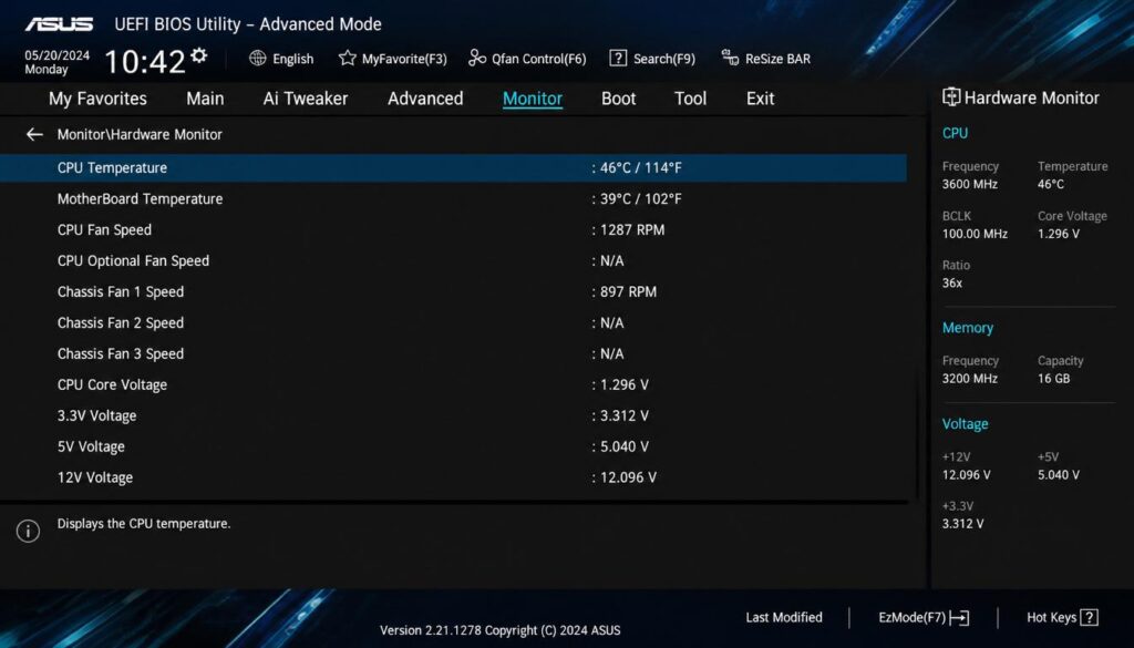 Check CPU temperature in BIOS on Windows 11 PC