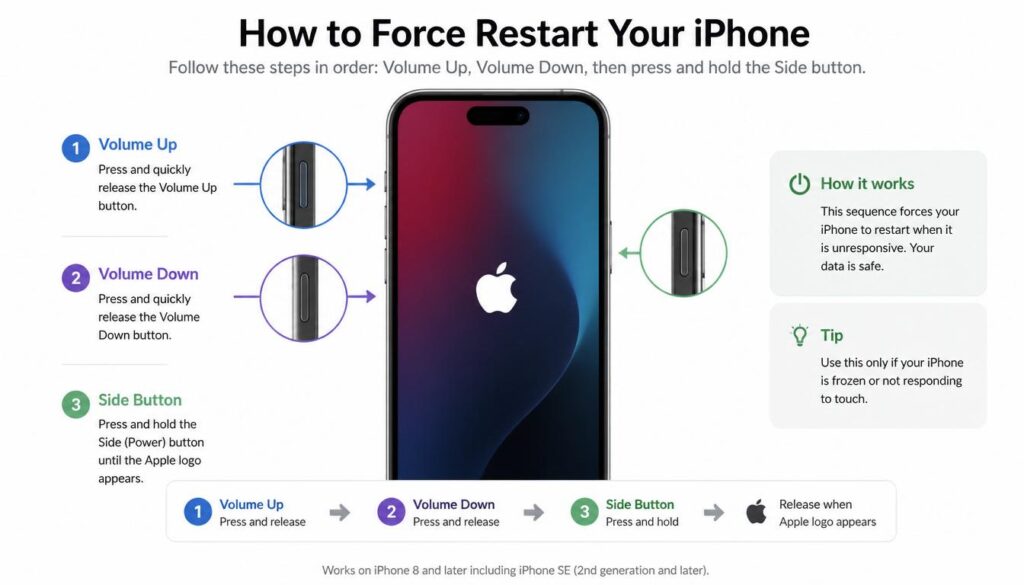 Correct way to reset iPhone frozen screen