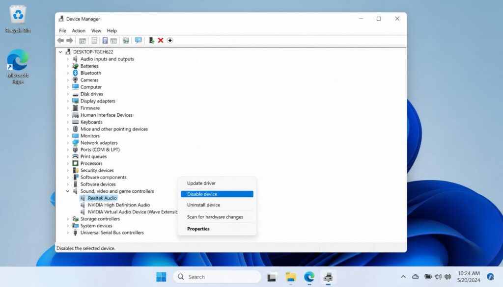 Disable and enable audio device in Windows 11
