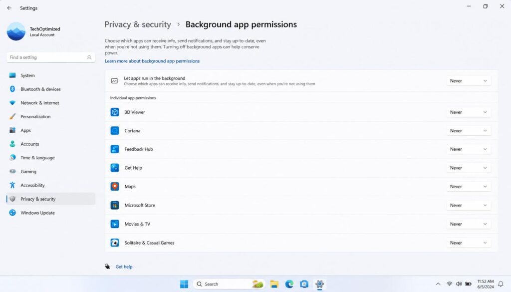 Disable background apps for better Windows 11 performance