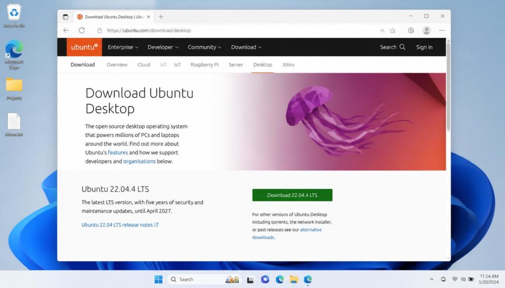 Download Ubuntu ISO file for Windows 11 dual boot setup