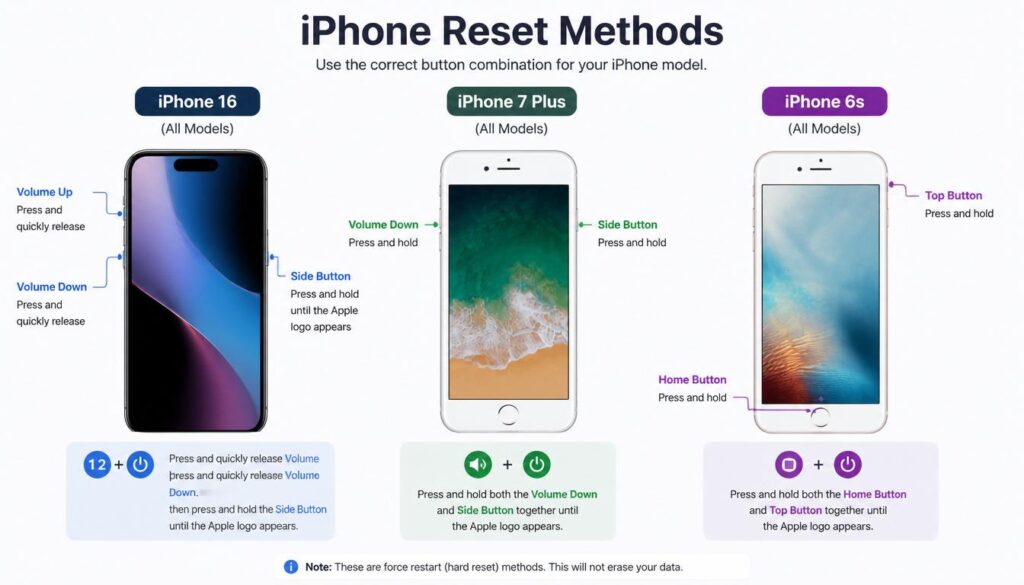 How to reset iPhone when screen is frozen by model
