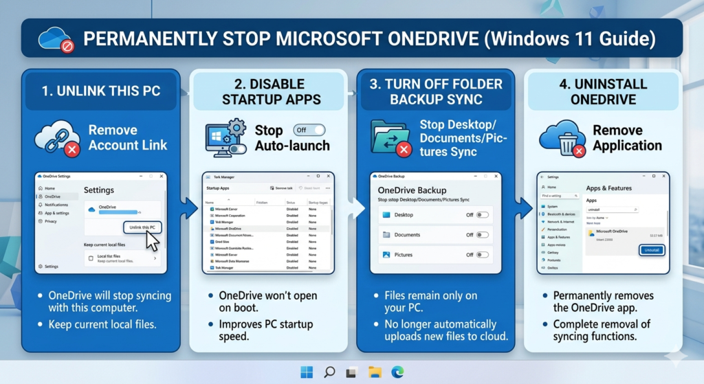 How to permanently stop OneDrive on Windows 11