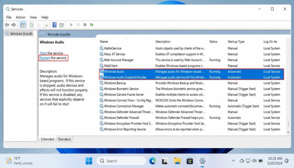 Restart Windows audio services in Windows 11