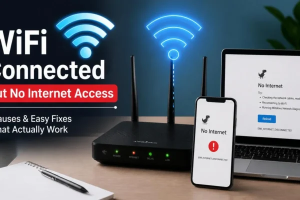 WiFi connected but no internet access error on laptop screen