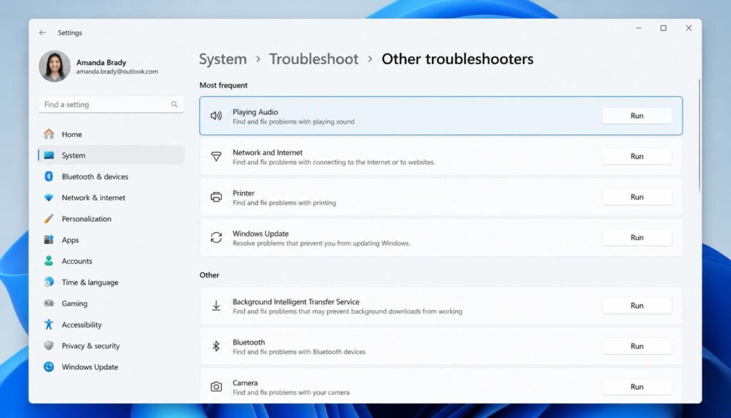Windows 11 audio troubleshooter settings