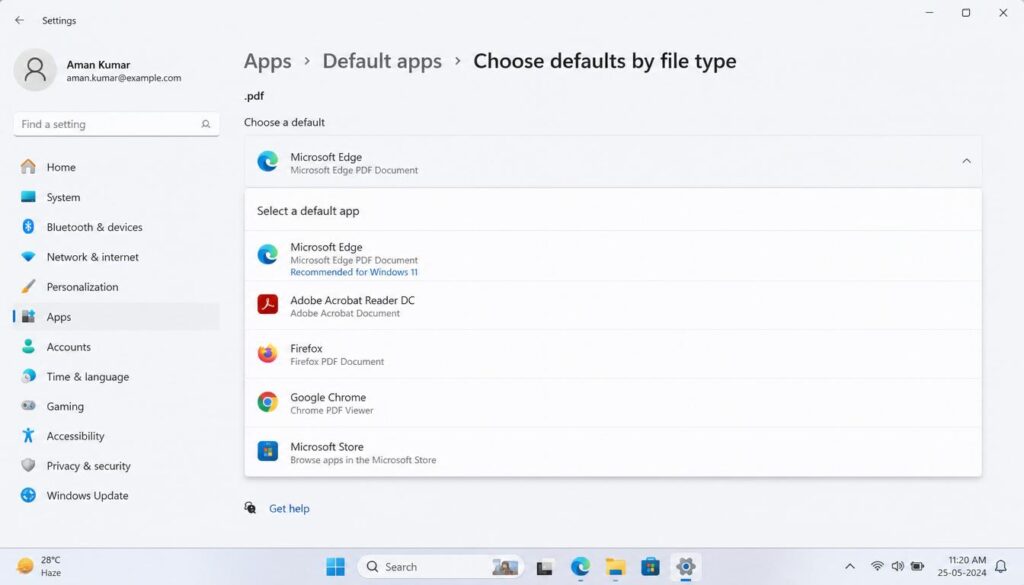 Change file association Windows 11 in Default Apps settings