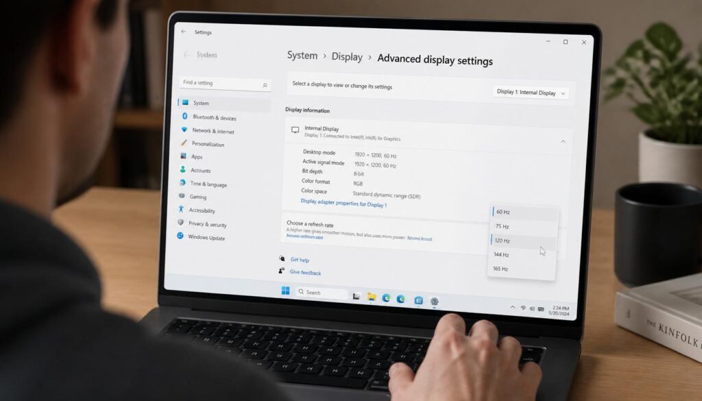 Adjusting display refresh rate settings in Windows options