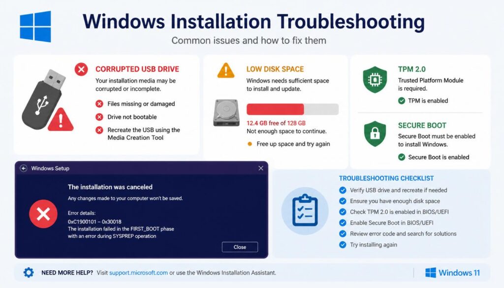 Common causes of Windows installation failure on Windows 10 and Windows 11