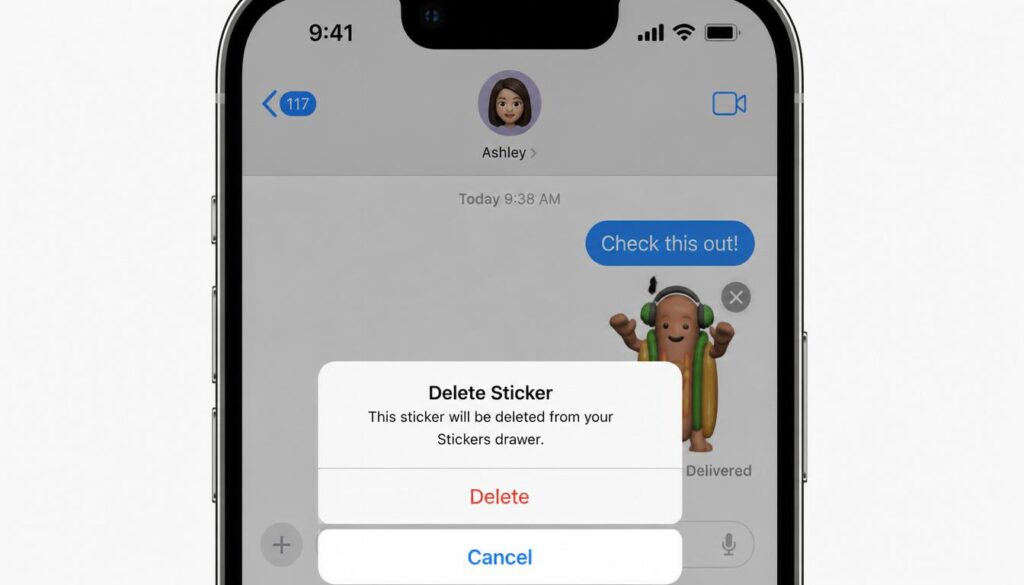 delete custom sticker on iPhone Messages app popup