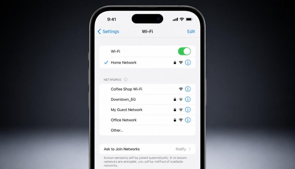 Find SSID on iPhone WiFi settings