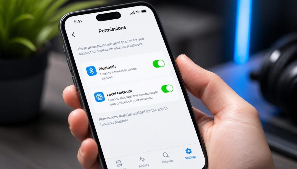 Enabling local network and bluetooth permissions for Google Home app
