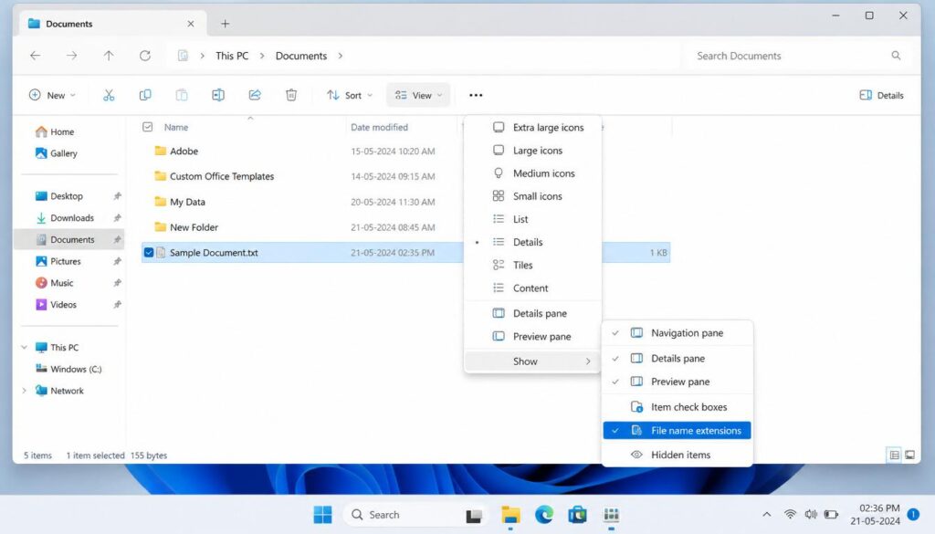 How to change file type Windows 11 using File Explorer