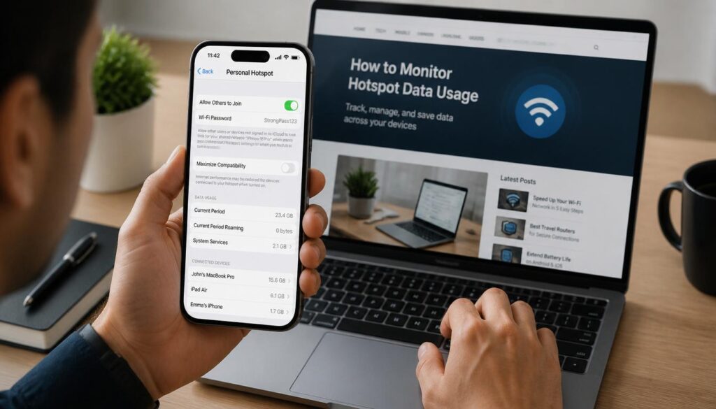 Person checking how much hotspot data is left on a smartphone