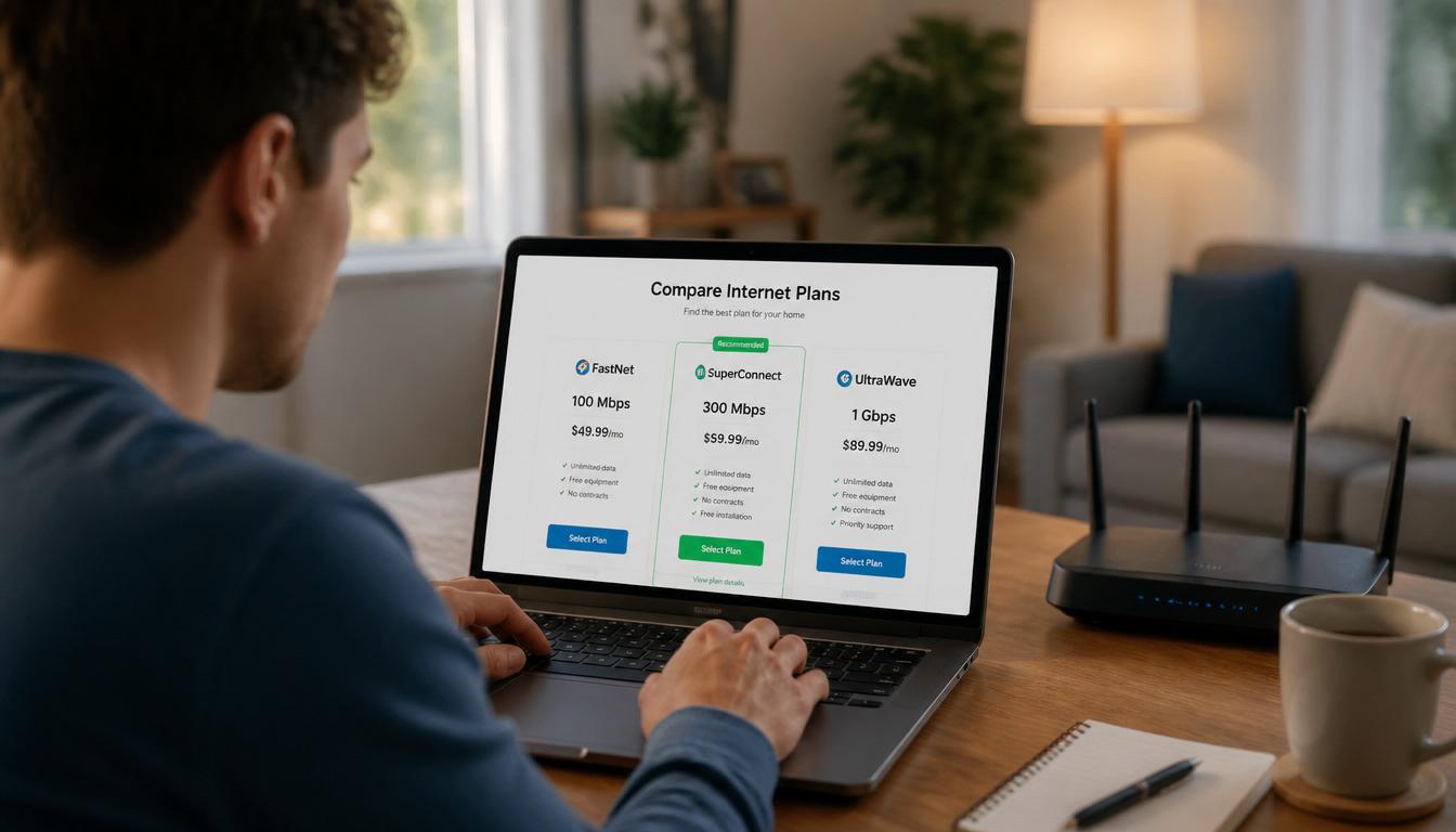 Person comparing internet provider plans on a laptop at home