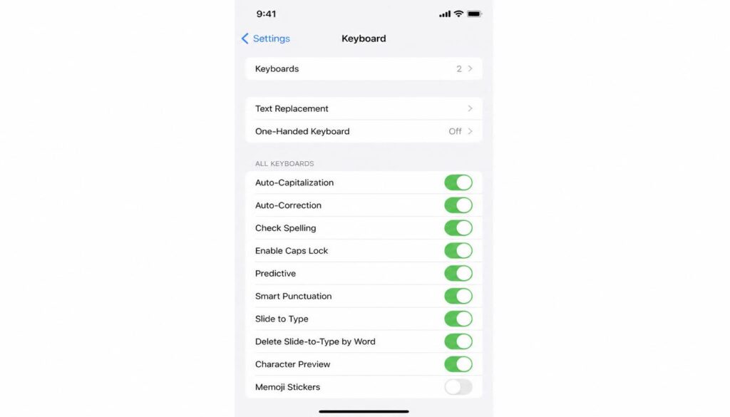 iPhone settings keyboard Memoji stickers toggle off