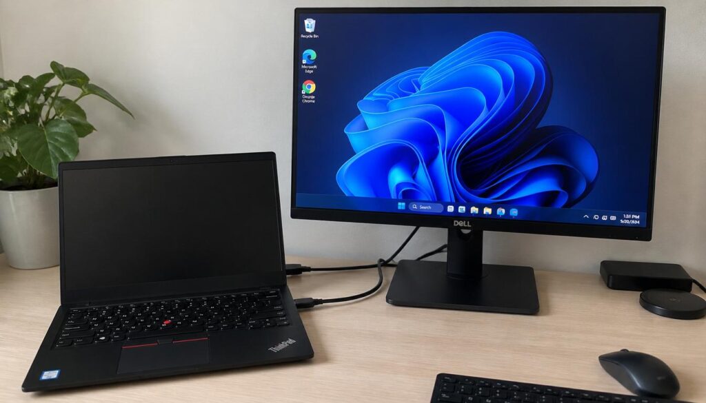 Lenovo laptop connected to external monitor via HDMI — external screen working while built-in display is blank