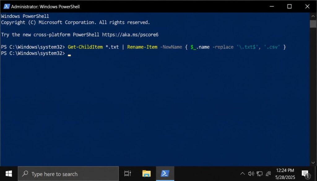 PowerShell command to bulk rename file extensions in Windows 11