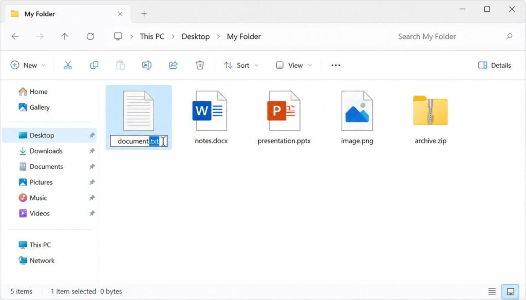 Rename file extension in Windows 11 by editing file name directly