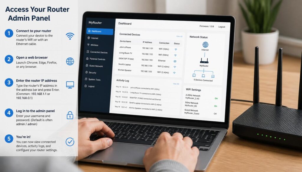 Checking router logs from admin dashboard