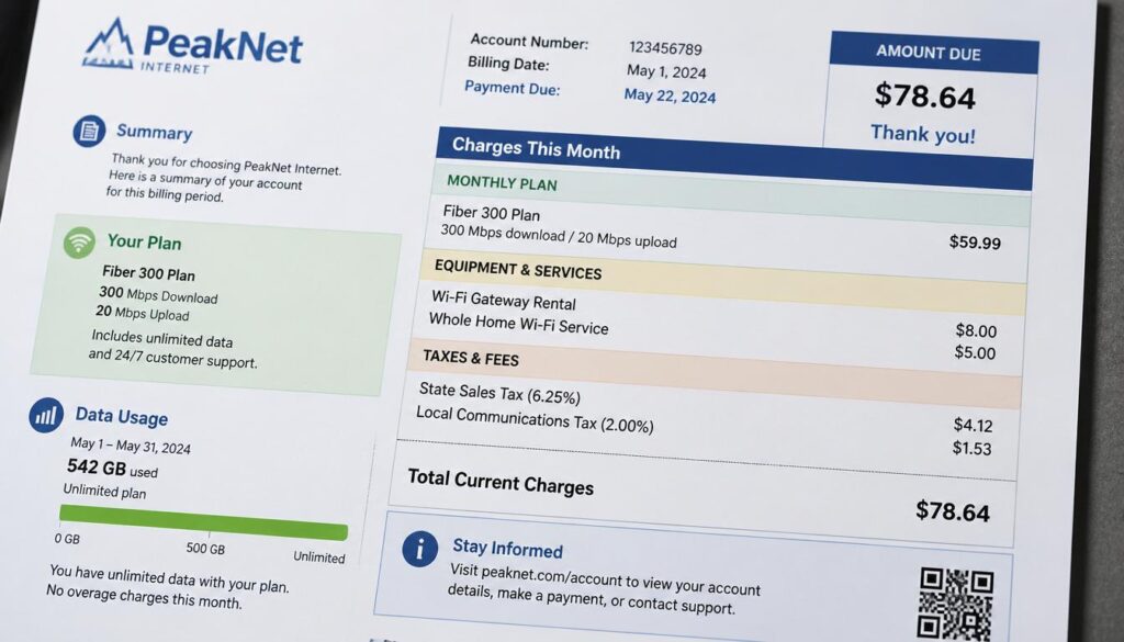 Information displayed on a typical internet bill
Can You See Search History on a WiFi Bill