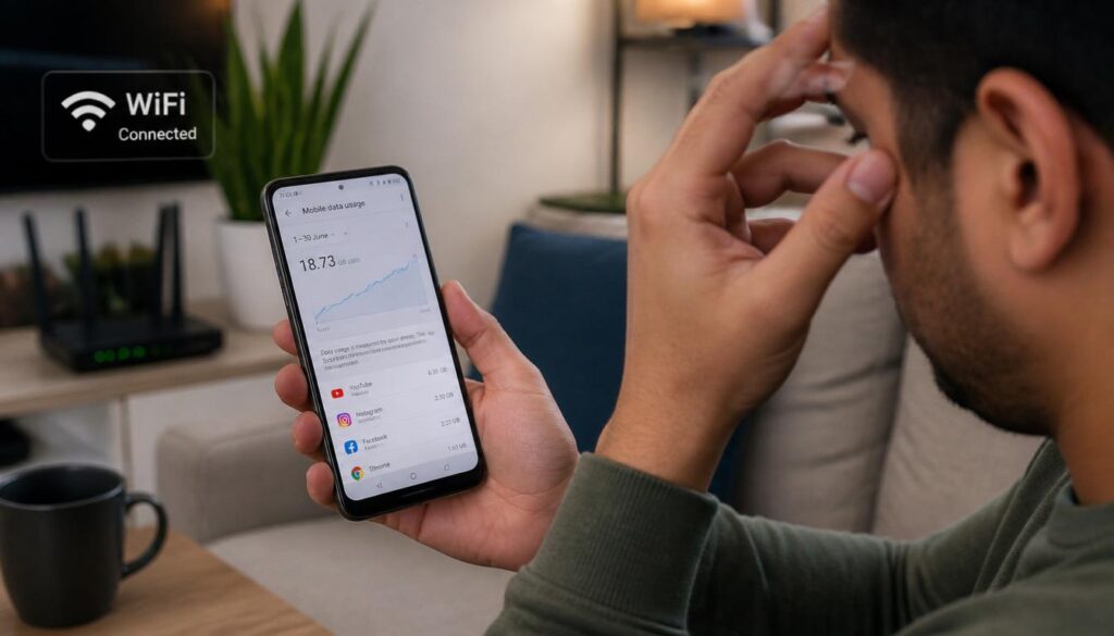 why is my phone using data when connected to wifi