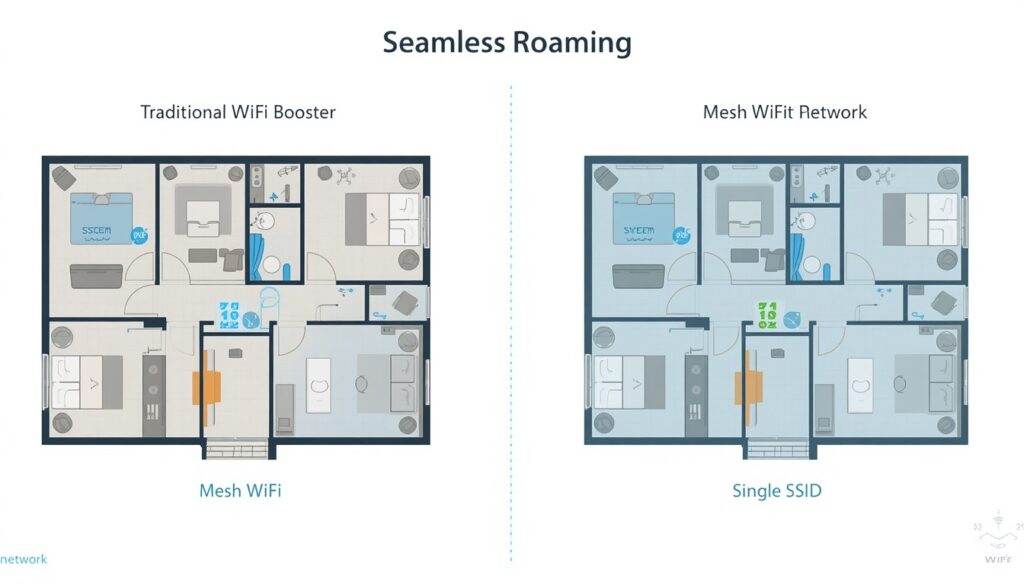 WiFi booster vs mesh WiFi system coverage comparison in a large home