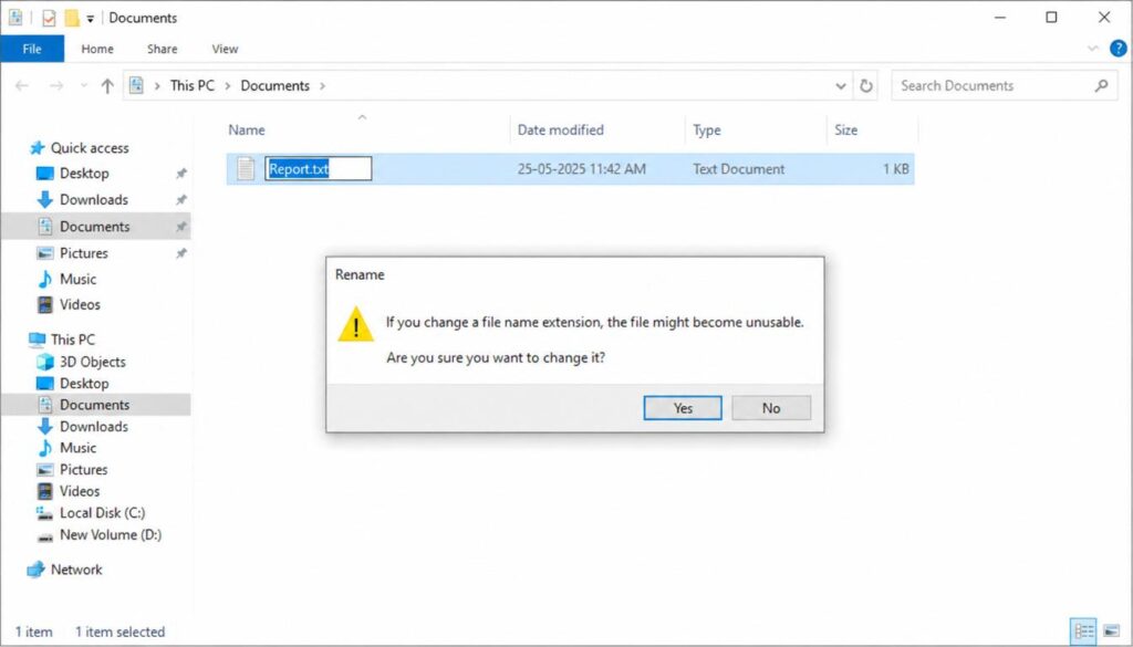 Windows 11 warning dialog when changing file extension