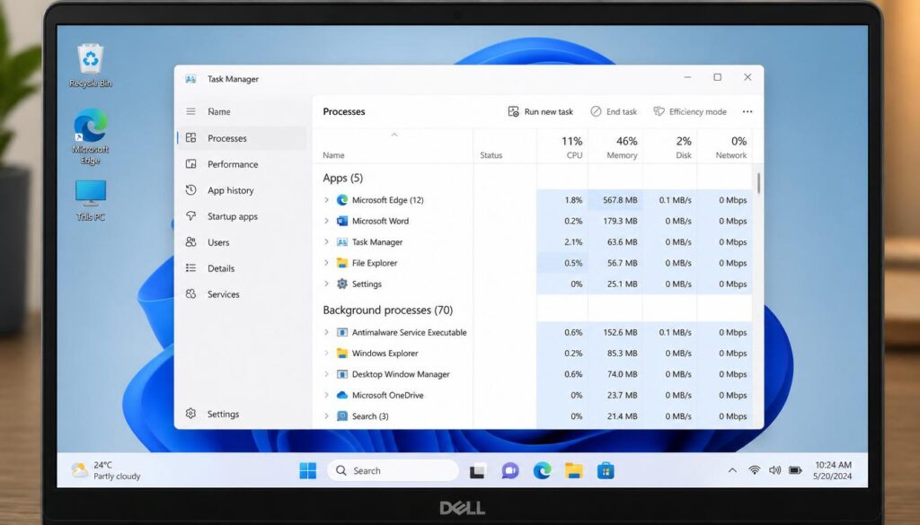 Using Windows Task Manager to diagnose laptop screen shaking