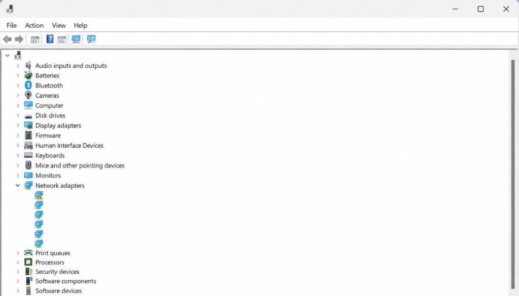 Windows Device Manager showing network adapter with Error Code 10 warning icon