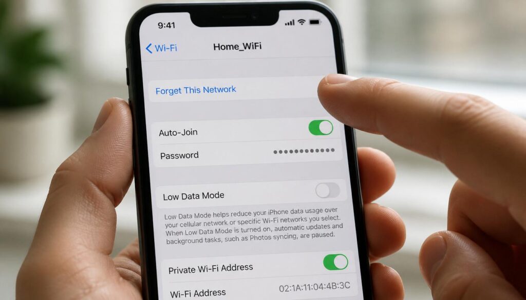 Forgetting saved wifi network on phone settings screen