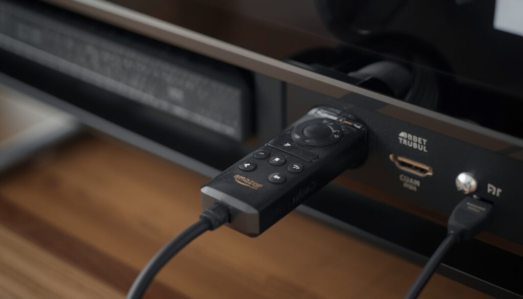 Plugging a wireless streaming stick into an HDMI port to connect a non-smart TV to WiFi