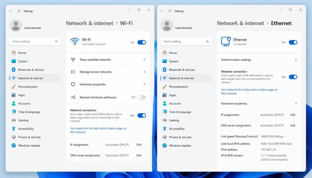 Metered connection toggle switched on in Windows network settings