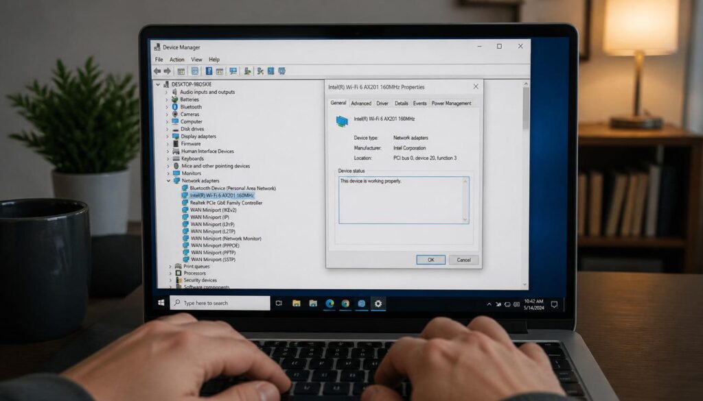 Updating a wireless network adapter driver on a laptop to fix weak WiFi signal