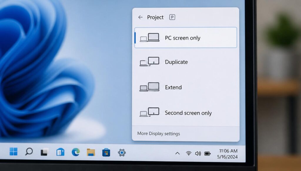 Selecting PC screen only option in Windows projection menu to reset out of screen window.