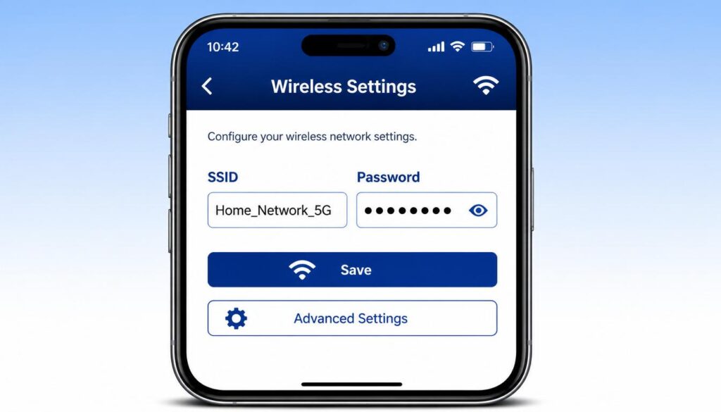 Wireless settings screen showing SSID and password fields together