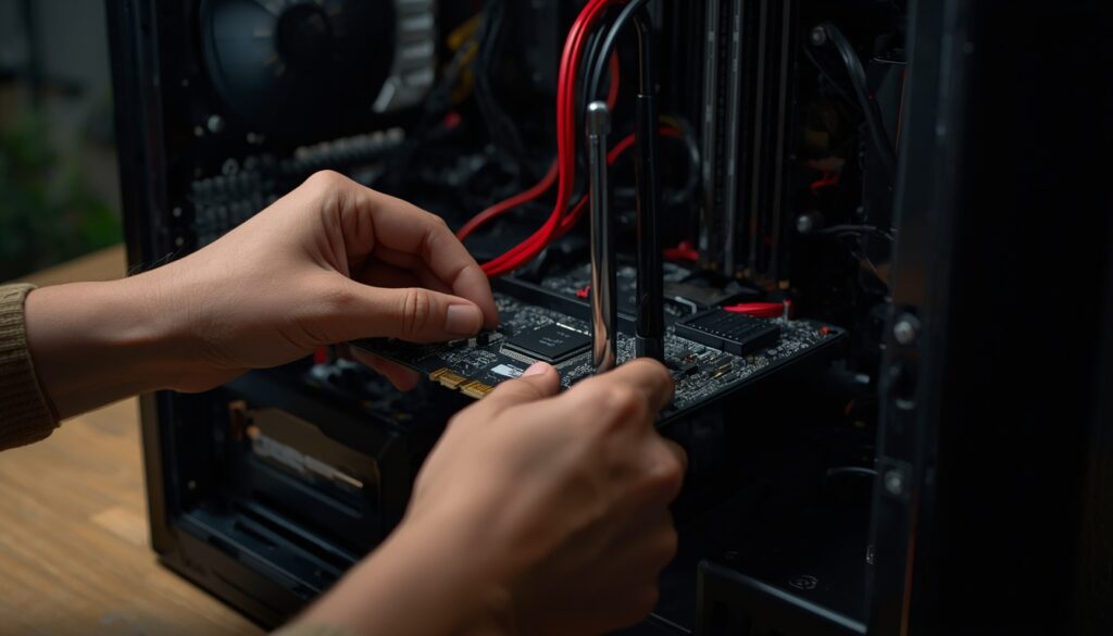Re-seating a PCIe wireless network card inside a desktop computer to fix adapter detection