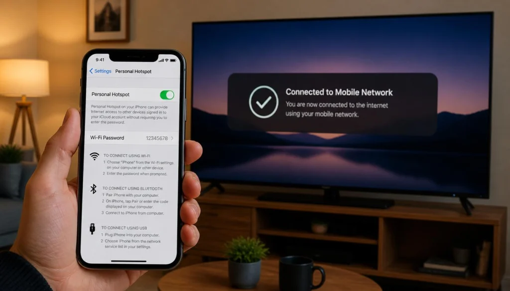 Enabling mobile hotspot on a smartphone to screen mirror to a smart TV without a home WiFi router