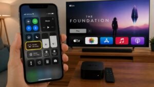 iPhone screen mirroring to Apple TV using peer to peer Bluetooth discovery without WiFi connection.