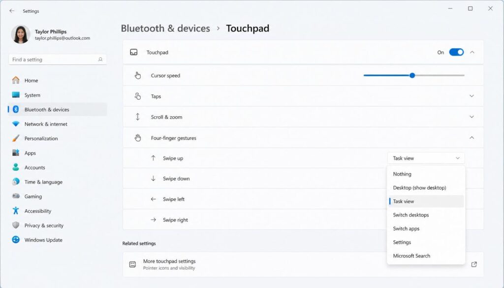 reassign touchpad gesture windows 11 settings