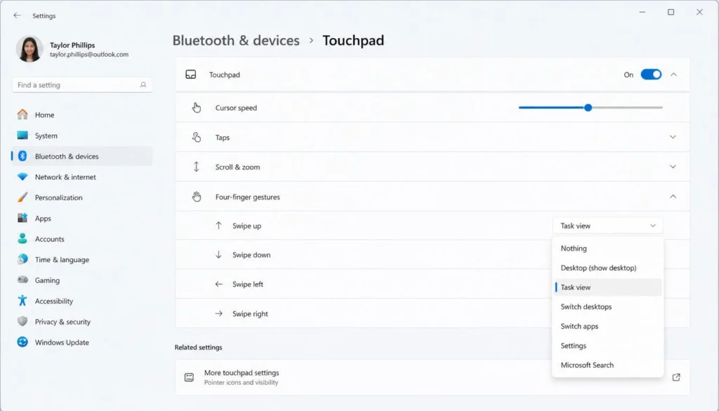 reassign touchpad gesture windows 11 settings