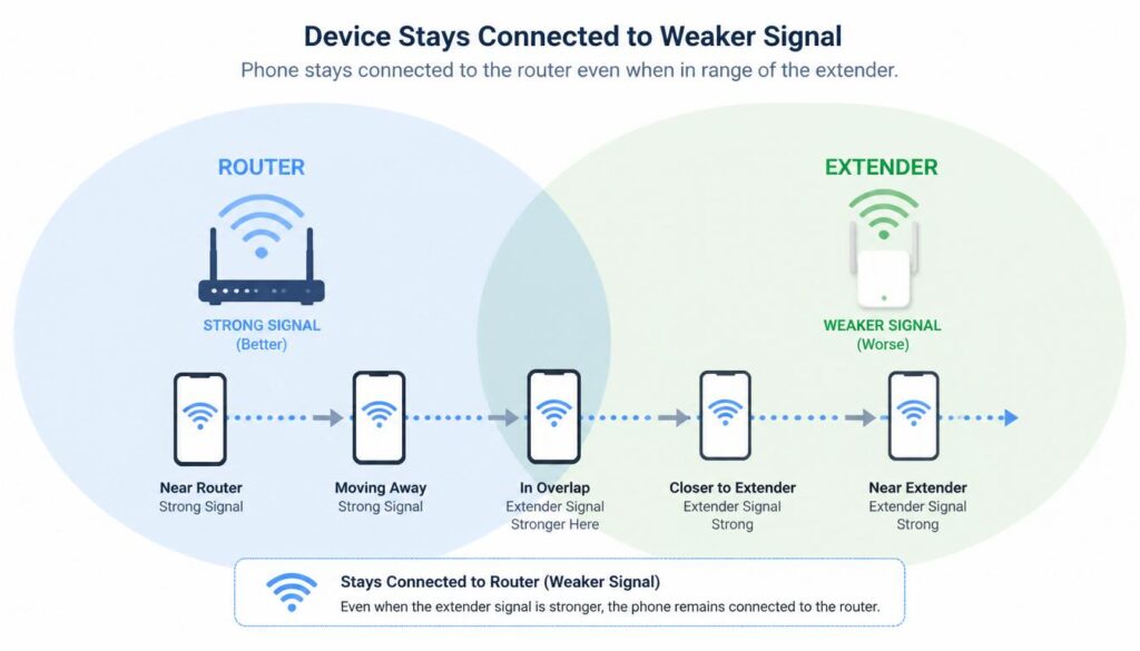 How SSID cloning affects WiFi extender roaming between devices