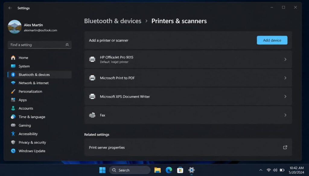 How to Connect Brother Printer to WiFi
Windows 11 Printers and Scanners settings with Add device option