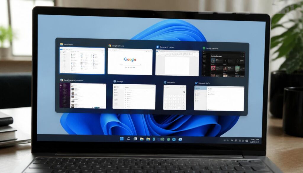 How to Switch Windows
Windows 11 Alt+Tab switcher showing multiple open app thumbnails