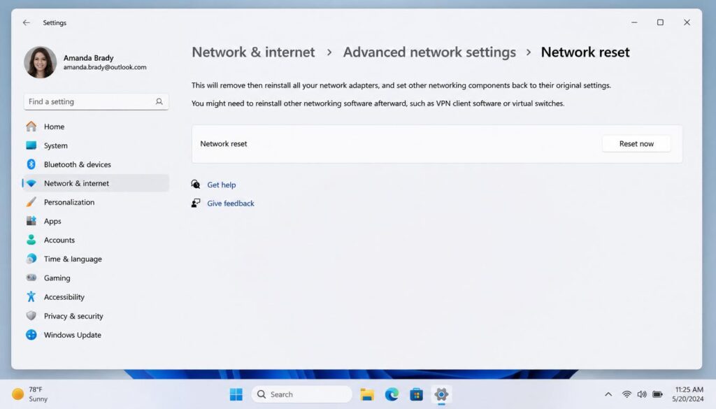 Windows 11 Advanced Network Settings showing Network Reset option
Windows 11 No WiFi Option?