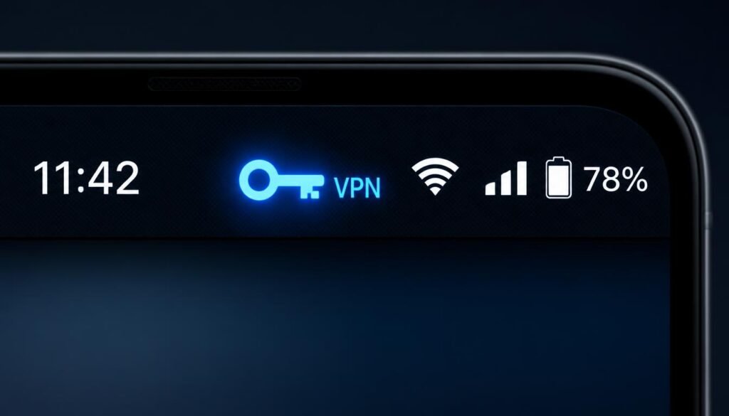 Android status bar VPN key icon confirming active connection