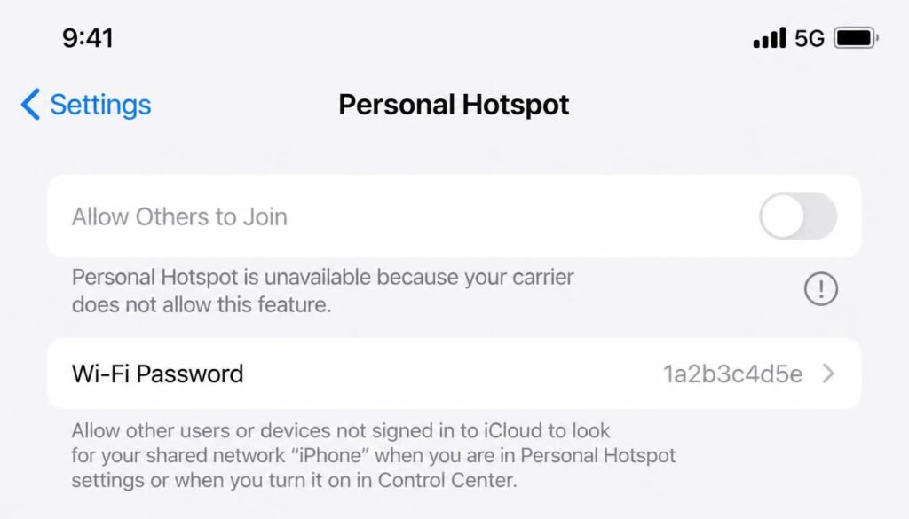 Greyed out hotspot menu caused by carrier plan restrictions