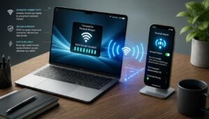 A step-by-step guide showing how to connect hotspot to laptop wirelessly and via USB tethering.